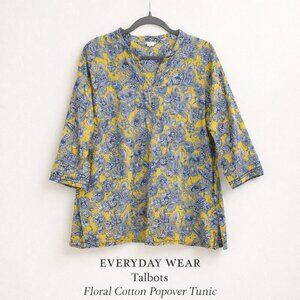Talbots Yellow Blue Floral Cotton Popover Tunic Blouse Handkerchief Hem 1X